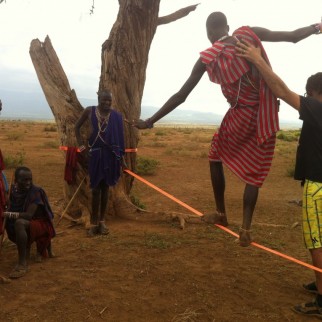 a maasai warrior learns slackrope