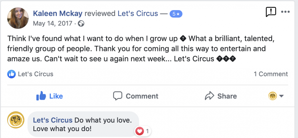 public review of a Let's Circus performance - five stars!